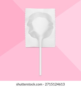 Un caramelo duro de piruleta en maqueta de embalaje . Ilustración vectorial aislada sobre fondo blanco. Listo para su diseño. EPS10.	