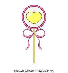 Lollipop with a Heart in the Center and a Bow Isolated Element for Day of Valentine