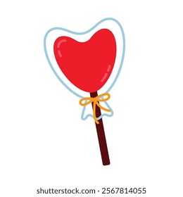 Lollipop with heart icon in flat style on a white background. Romantic icon for valentines day. Vector illustration.