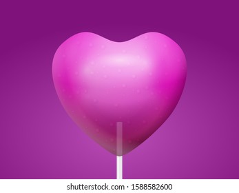 Lollipop heart on a purple background. Vector illustration.