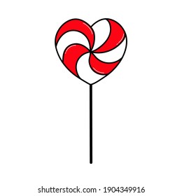 Lollipop heart. Valentine's Day. Declaration of love. Vector hand drawn illustration. For greeting card, sticker, holiday design, poster, flyer.