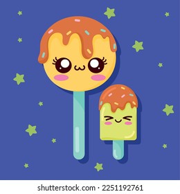 lollipop and ice cream kawaii character