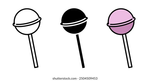 Lollipop icon. Candy stick vector illustration. Sucker sweet symbol. Caramel dessert sign. Pink lollipop isolated pictogram.