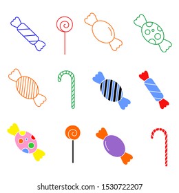 Lollipop icon collection with various designs and colors. vector illustration