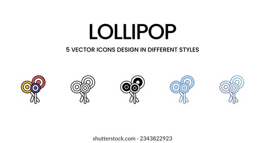 Lollipop Icon Design in Five style with Editable Stroke. Line, Solid, Flat Line, Duo Tone Color, and Color Gradient Line. Suitable for Web Page, Mobile App, UI, UX and GUI design.