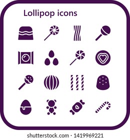 lollipop icon set. 16 filled lollipop icons.  Simple modern icons about  - Candy, Sweet, Liquorice, Lollipop, Candies, Gumdrop, Gummy bear, Candy cane