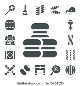 lollipop icon set. 17 filled lollipop icons.  Simple modern icons such as: Sweet, Macaron, Candy shop, Candy, Lollipop, Liquorice, Cake pop, Marshmallow, Pillory, Snack