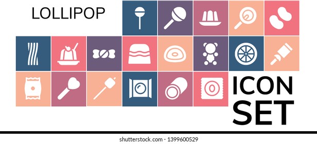 lollipop icon set. 19 filled lollipop icons.  Collection Of - Lollipop, Liquorice, Snack, Marshmallow, Candy, Jelly, Candy shop, Gummy, Gummy bear