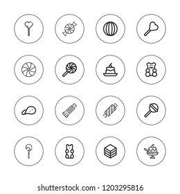 Lollipop icon set. collection of 16 outline lollipop icons with candy, jelly, lollipop, gummy bear, liquorice icons.