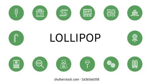 lollipop icon set. Collection of Lollipop, Candy shop, Gummy, Candy, Gummy bear, Liquorice, Candy canes icons