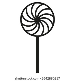Lollipop icon. Spiral candy vector. Round sweet shape. Black swirl pattern.