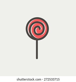 Lollipop icon thin line for web and mobile, modern minimalistic flat design. Vector icon with dark grey outline and offset colour on light grey background.