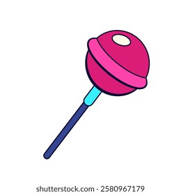 Lollipop icon or vector candy with stick. Sign for sweets or pop art emblem for confectionery treats. Childhood tasty edible sugar snack. Dessert symbol or food element. Isolated delicious nutrition.