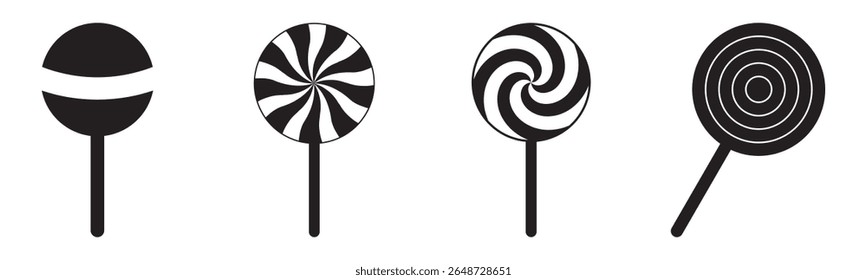Lollipop icon vector silhouette with colorful ball circle round swirl shape floral design isolated on white background illustration