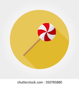 Lollipop. Icon for web and mobile application. Vector illustration on a button with a long shadow. Flat design style.