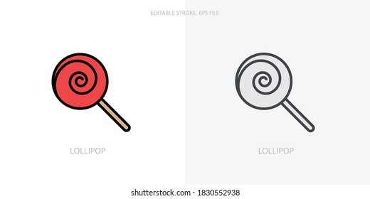 Icono de Lollipop para tu sitio web, logotipo, aplicación, interfaz de usuario, impresión de producto. Icono de ilustración de vector de silueta plana de concepto Lollipop. Conjunto de iconos de trazo editable