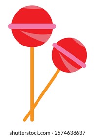 Lollipop icons. Cartoon red round lollipop on stick. Candy for children. Lollipop vector, icon illustration isolated on white background. Vector illustration.	