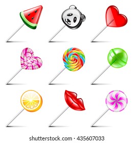 Lollipop icons detailed photo realistic vector set