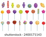Lollipop icons set cartoon vector. Spiral round sweet. Candy sugar
