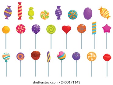 Lollipop icons set cartoon vector. Spiral round sweet. Candy sugar