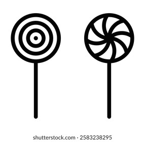 Lollipop icons in spiral and circular styles. Editable stroke.