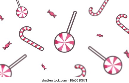 ilustración de lollipop e invierno aislado en fondo blanco, ilustración borrosa, sin costura de invierno, rojo de caramelo
