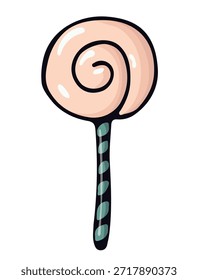Pirulito isolado em fundo branco. Doces e sobremesas. Mão desenhada. Ilustração do vetor alimentar