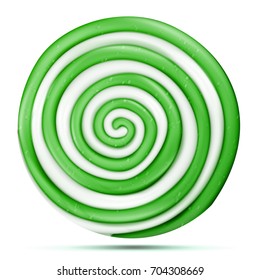 Lollipop Isolated Vector. Green Sweet Candy Round Swirl Illustration
