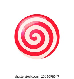 Lollipop isolated vector illustration. Round red and white Christmas candy. Traditional swirl dessert, spiral sweet treat