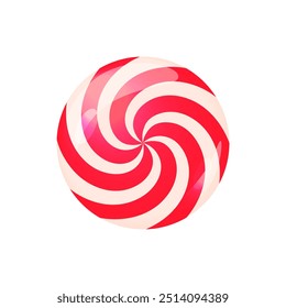 Lollipop isolated vector illustration. Round red and white Christmas candy. Traditional swirl dessert, spiral sweet treat.  