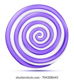 Lollipop Isolated Vector. Realistic Candy Round Purple Spiral Illustration. Classic Sugar Caramel