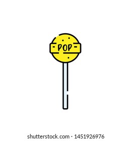 Lollipop Line Icon. Lolly Candy Symbol. Yellow Sweet Sucker. Vector Illustration. 