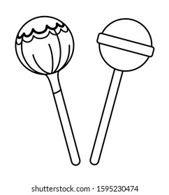 Lollipop line icon. Round caramel on a stick. Black outline. Vector illustration isolated on white background