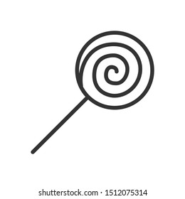 Lollipop line icon. Striped caramel spiral swirled on stick. Black outline Halloween lolly pop treat symbol. Editable stroke. Vector illustration isolated on white background.