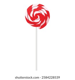 Lollipop on wooden stick isolated on white background. Swirl round candy. Vector