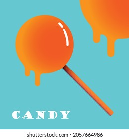 Lollipop orange isolated on mint blue pastel background.sweet candy concept. Vector illustration.