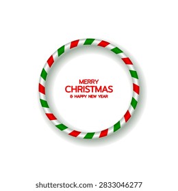 Lollipop pattern round frame. Christmas celebate frame. Vector illustration. Border with striped lollipop pattern. Christmas and Happy New Year templates. Isolated vector objects on white background