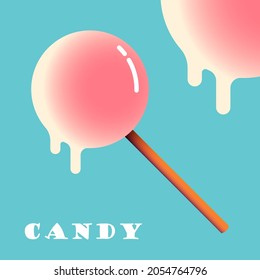 Lollipop pink isolated on mint blue pastel background.sweet candy concept