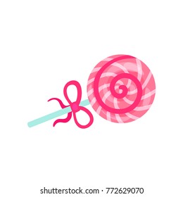 Lollipop with pink and white stripes summer time cartoon vector Illustration