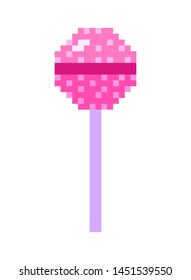 Lollipop Pixel art 8 bit object. Pink fashion digital game. Pastel icons girly sticker. Vintage assets.