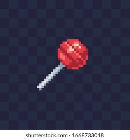 Lollipop pixel art candy icon isolated isometric vector illustration 16-bit sprite video game assets. Design for stickers, logo, embroidery, mobile app.