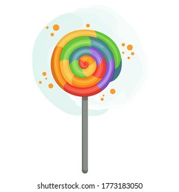Lollipop in rainbow colors isolated on white background. Vector illustration.
