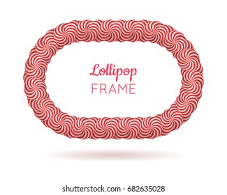 Lollipop red frame. Border to display favorite memories and pictures, share photo. Realistic mockup vector illustration on white background