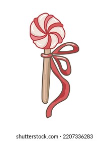 Lollipop with red ribbon isolated on white background. Vector illustration.