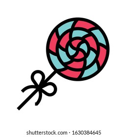 Lollipop with ribbon vector illustration, filled design icon