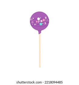 Lollipop round sweet lolly isolated realistic cake pop on stick. Vector candy-cane, holiday confection. Glossy caramel or chocolate dessert