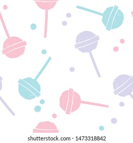 Lollipop seamless pattern. Colored sweet candy texture. Sweets repeating background. Cute ornament for kids fabrics.