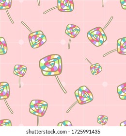Lollipop seamless pattern, colorful Lollipop in hand drawn style. Spiral candy sketch.