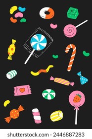 lollipop seamless pattern. Cute Pastel Candy sweet desserts Seamless pattern with different types on White Background. Sweets and candies icon vector set. Candies, lollipop
