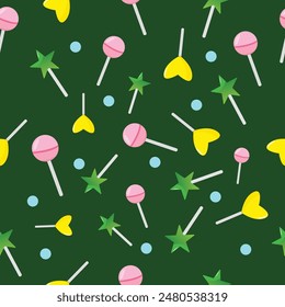 Lollipop seamless pattern with a dark green background